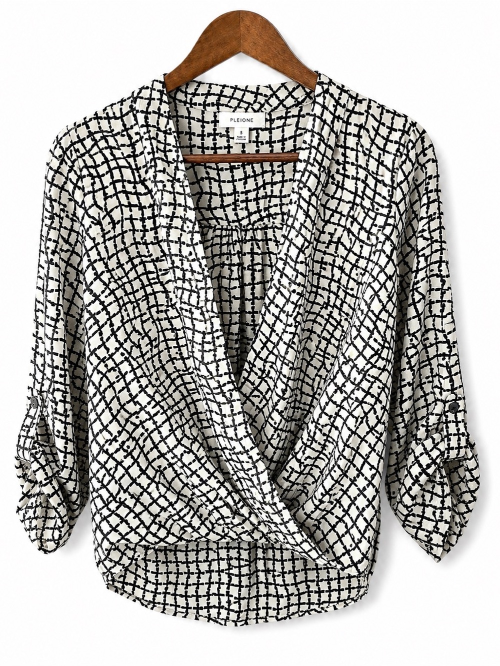 Pleione Anthropologie Wrap Blouse Size S Black White Career Chic Minimalist